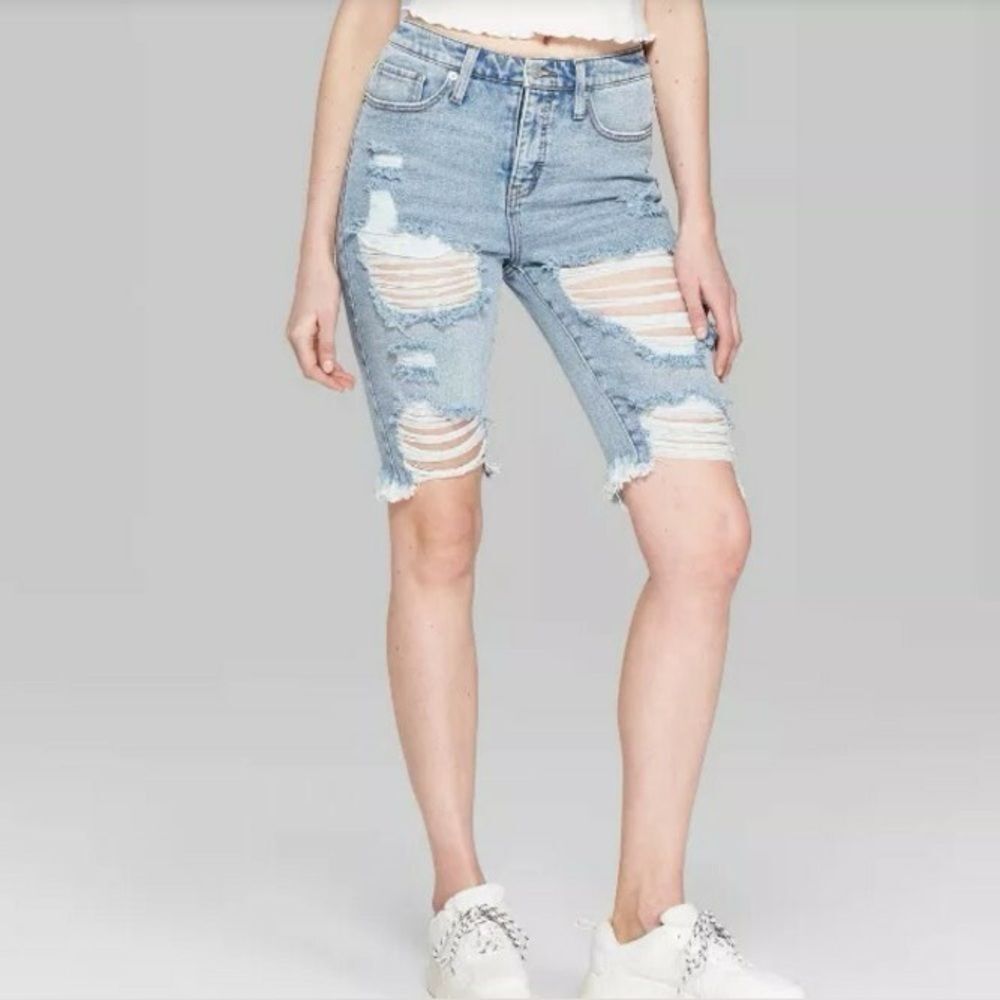 Wild Fable Distressed High Rise Denim Bermuda Jean Shorts